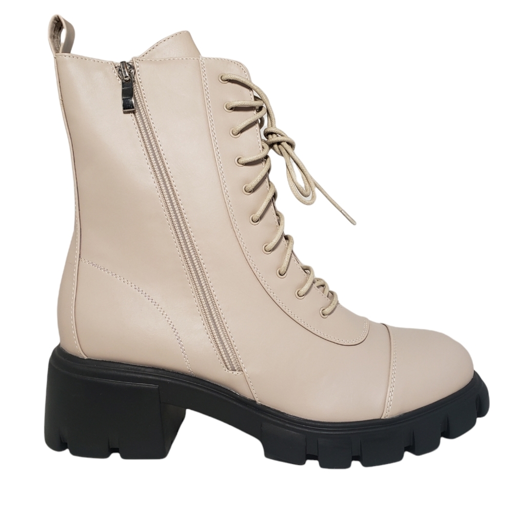 Nasty Gal Zip the Small Talk Lace-Up Biker Boots Beige Size 8 - Picture 2 of 15